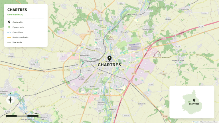 Carte géographique représentant Chartres et ses alentours